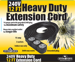 Heavy Duty Extension Cord 12ft – Hydro-Lite Hydroponics